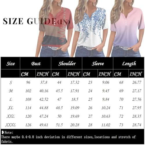 51awvcasbsl. ac .jpg Sommer Bequeme Damen Kurzärmel V-Ausschnitt Knopf T-Shirts Lässiges Elegant Farbverlaufs Print Business Tops | Damen Ku