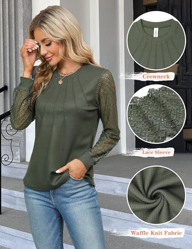 51crwx4k7wl. ac .jpg Damen Langarmshirt Elegant Mit Spitze Herbst T-Shirt OEKO-TEX STANDARD 100 | Damen Long Sleeve Waffelstrick Top Plissie