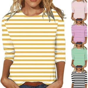 Damen Gestreiftes T-Shirt Sommer Tops Basic Shirt Locker Ringelshirt | Kurzarm Ringelshirt für Frauen 3/4 Arm Sommer To
