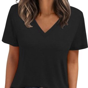 Cuptacc Damen Basic Shirt Sommer Kurzarm Einfarbig Casual Top OEM STANDARD 100