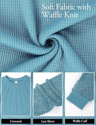 51ssledy7pl. ac .jpg Damen Langarmshirt Elegant Mit Spitze Herbst T-Shirt OEKO-TEX STANDARD 100 | Damen Long Sleeve Waffelstrick Top Plissie