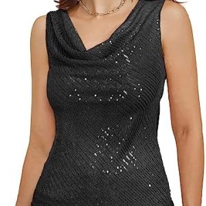 GRACE KARIN Damen V-Ausschnitt Enges Glänzendes Pailletten Top für Party und Weinachten