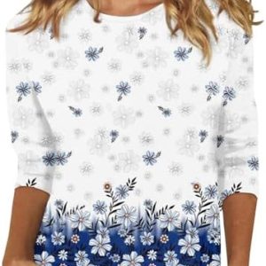 Generische Damen Basic Rundhals 3/4 Ärmel T-Shirt Frühling Sommer Einfarbig Lose Blusen Elegante Oberteile