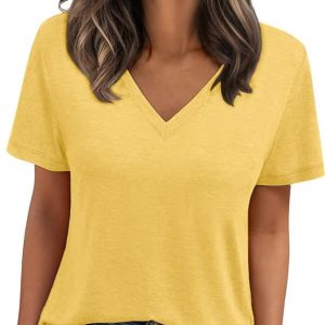 [Cuptacc Sommer T-Shirt Damen] + [Einfarbig] + [Casual] + [Sommer] + [V-Ausschnitt] + [Kurzarm] + [OEKO-TEX STANDARD 100