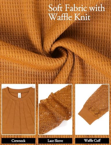 51ypjsjbntl. ac .jpg Damen Langarmshirt Elegant Mit Spitze Herbst T-Shirt OEKO-TEX STANDARD 100 | Damen Long Sleeve Waffelstrick Top Plissie