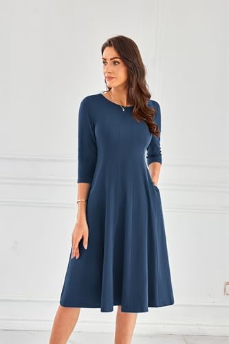 31 kcqarwvl. ac .jpg GRACE KARIN Elegant Damen Rundhals Midikleider 3/4 Ärmel Freizeitkleid|Casual|Schlankende A-Linie