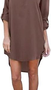 LaoZan Damen Sommerkleid Chiffon KleidFür Die Sommer Strandkleid Shirt Bluse Oberteile Lange Ärmel V Ausschnitt Blusenkl