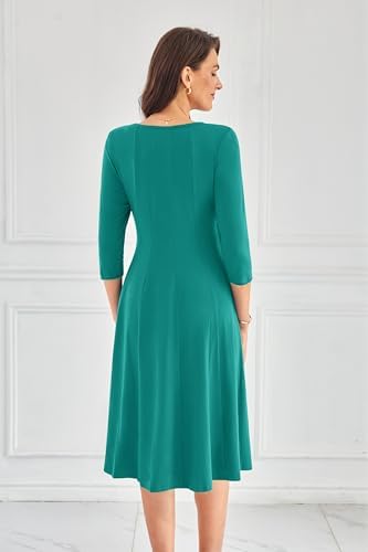 31353bnsrtl. ac .jpg GRACE KARIN Elegant Damen Rundhals Midikleider 3/4 Ärmel Freizeitkleid|Casual|Schlankende A-Linie