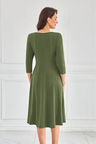 3138rjqxnql. ac .jpg GRACE KARIN Elegant Damen Rundhals Midikleider 3/4 Ärmel Freizeitkleid|Casual|Schlankende A-Linie