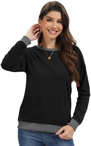 314wls1lecl. ac 2.jpg Cuptacc Damen Sweatshirt Rundhals Pullover Kontrast Tunika Langarm