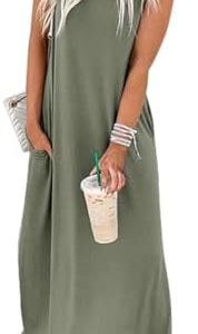 Cuptacc Sommerkleid Damen lose Midikleid mit Taschen leicht und luftig
