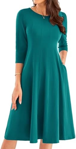 31bdputf1dl. ac .jpg GRACE KARIN Elegant Damen Rundhals Midikleider 3/4 Ärmel Freizeitkleid|Casual|Schlankende A-Linie