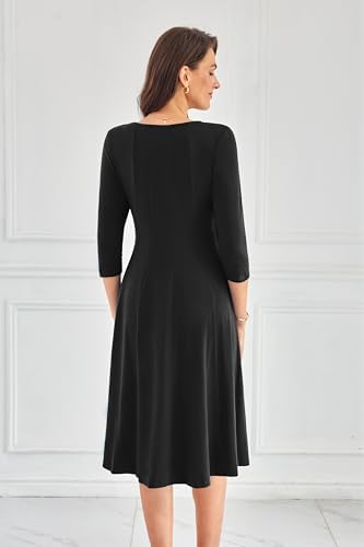 31d6v6pqcl. ac .jpg GRACE KARIN Elegant Damen Rundhals Midikleider 3/4 Ärmel Freizeitkleid|Casual|Schlankende A-Linie