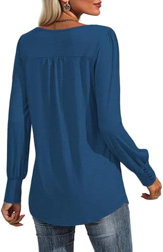 31e3m7fpvcl. ac 1.jpg Cuptacc Damen Langarmshirt Falten Rundhals Puffärmel Mit Knöpfen Locker Longshirt Elegant Oberteile OEKO-TEX STANDARD 10