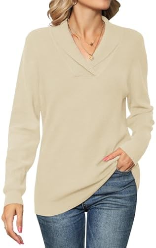 31jaeqg3mcl. ac .jpg Cuptacc Damen Sweater Pullover Elegant Gestrickt V-Ausschnitt Langarm Kragen Einfarbig