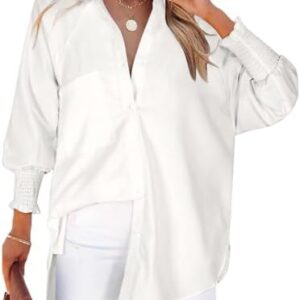 Cuptacc Damen Elegant V-Ausschnitt Langarm Knöpfe Gestreifte Bluse mit Brusttasche Oberteil