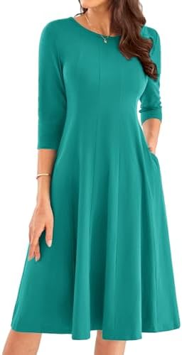 31kpvvry92l. ac .jpg GRACE KARIN Elegant Damen Rundhals Midikleider 3/4 Ärmel Freizeitkleid|Casual|Schlankende A-Linie