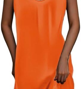 HOOUDO Damenkleid Sommerkleid Schickes und Elegantes ärmelloses MIDI-Kleid mit V-Ausschnitt knielang Lässiges Strandklei