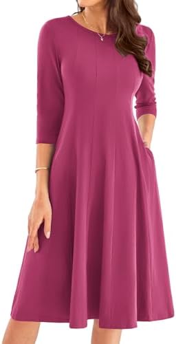 31m8qribx4l. ac .jpg GRACE KARIN Elegant Damen Rundhals Midikleider 3/4 Ärmel Freizeitkleid|Casual|Schlankende A-Linie