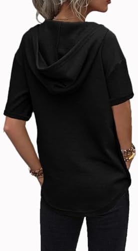 31nkrs1ifl. ac .jpg Cuptacc Einfarbigen Hoodie für Damen OEKO-TEX STANDARD 100 Langarm Sweatshirt V-Ausschnitt Drawstring Top