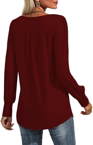 31nwpbjwg6l. ac 1.jpg Cuptacc Damen Langarmshirt Falten Rundhals Puffärmel Mit Knöpfen Locker Longshirt Elegant Oberteile OEKO-TEX STANDARD 10