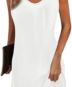 Yeenily Sommerkleid Damen V-Ausschnitt Trägerkleid Kurze Tunique Mode