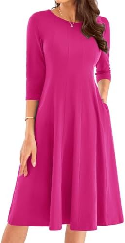 31reayxiswl. ac .jpg GRACE KARIN Elegant Damen Rundhals Midikleider 3/4 Ärmel Freizeitkleid|Casual|Schlankende A-Linie