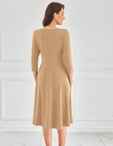 31ri16y6bfl. ac .jpg GRACE KARIN Elegant Damen Rundhals Midikleider 3/4 Ärmel Freizeitkleid|Casual|Schlankende A-Linie