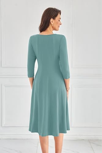 31swpfjdzal. ac .jpg GRACE KARIN Elegant Damen Rundhals Midikleider 3/4 Ärmel Freizeitkleid|Casual|Schlankende A-Linie