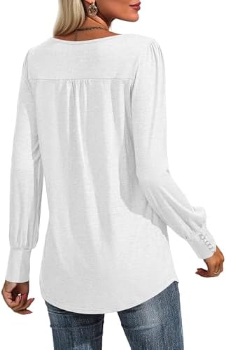 31wyfok63pl. ac 1.jpg Cuptacc Damen Langarmshirt Falten Rundhals Puffärmel Mit Knöpfen Locker Longshirt Elegant Oberteile OEKO-TEX STANDARD 10