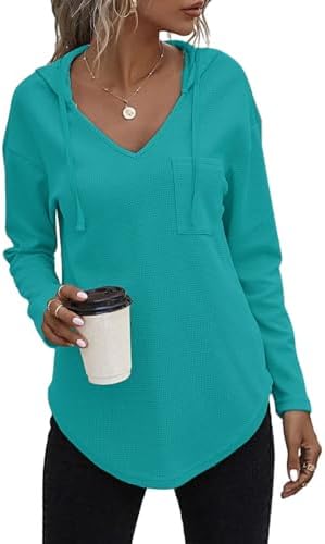 31x6qv5bgl. ac .jpg Cuptacc Einfarbigen Hoodie für Damen OEKO-TEX STANDARD 100 Langarm Sweatshirt V-Ausschnitt Drawstring Top