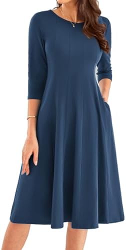 31ytypuuuel. ac .jpg GRACE KARIN Elegant Damen Rundhals Midikleider 3/4 Ärmel Freizeitkleid|Casual|Schlankende A-Linie