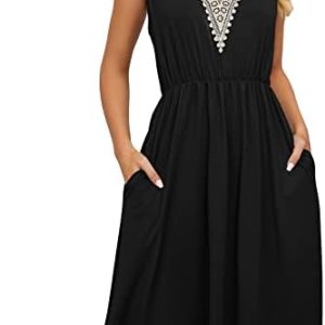 TEERFU Sommerladendeliges Damenkleid mit V-Ausschnitt und Tasche | TEERFU Schwinger ธ gather Damenkleid für die Sommers