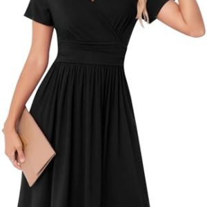 WUWUSKY Sommerkleid Damen Sexy V-Ausschnitt Figur betonend Leicht & Casual mit 2 Seitentaschen