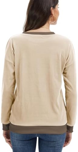 31dmlfxkzql. ac 2.jpg Cuptacc Damen Sweatshirt Rundhals Pullover Kontrast Tunika Langarm