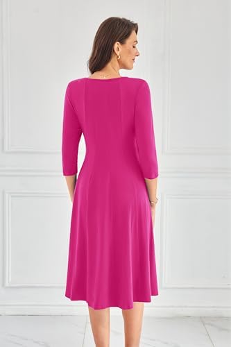 31dwzwsotrl. ac .jpg GRACE KARIN Elegant Damen Rundhals Midikleider 3/4 Ärmel Freizeitkleid|Casual|Schlankende A-Linie