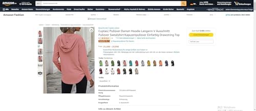 31dxqq7c5pl. ac .jpg Cuptacc Einfarbigen Hoodie für Damen OEKO-TEX STANDARD 100 Langarm Sweatshirt V-Ausschnitt Drawstring Top