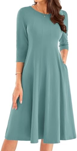 31g2xku0pxl. ac .jpg GRACE KARIN Elegant Damen Rundhals Midikleider 3/4 Ärmel Freizeitkleid|Casual|Schlankende A-Linie