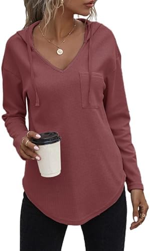 31gmzw79pnl. ac .jpg Morhuduck Damen-Kapuzenpullover mit V-Ausschnitt, langärmelig, Tops mit Tasche, Kordelzug, Stretchmaterial, perfekt für
