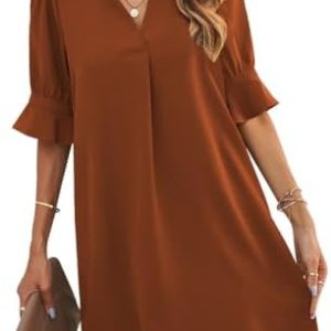 JOCAFIYE Damenkleider Sommer 2025 | V-Ausschnitt|Rürscht| kurze Ärmel | lässiges Etuikleid | für Damen