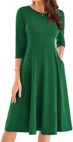 31i1crsl8l. ac .jpg GRACE KARIN Elegant Damen Rundhals Midikleider 3/4 Ärmel Freizeitkleid|Casual|Schlankende A-Linie