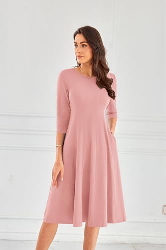 31ivmcfahsl. ac .jpg GRACE KARIN Elegant Damen Rundhals Midikleider 3/4 Ärmel Freizeitkleid|Casual|Schlankende A-Linie