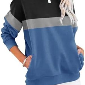 Cuptacc Damen Sweatshirt Elegant Rundhals Farbblock Locker Langarmỗ Schnitt OEKO-TEX STANDARD 100