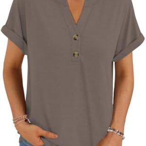 Cuptacc Damen Oversize T-Shirt V-Ausschnitt Mit Knopfleiste Locker OEKO-TEX STANDARD 100