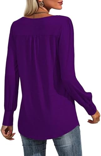 31pjuara7al. ac 1.jpg Cuptacc Damen Langarmshirt Falten Rundhals Puffärmel Mit Knöpfen Locker Longshirt Elegant Oberteile OEKO-TEX STANDARD 10