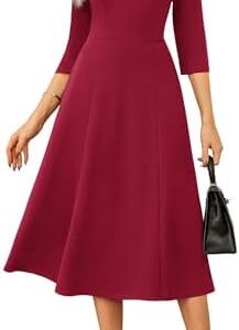 GRACE KARIN Damen elegantes 3/4ärmiges Cocktailkleid mit V-Einschnitt und Taschen