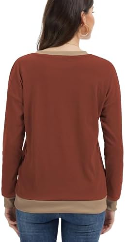 31qapsn6l. ac 2.jpg Cuptacc Damen Sweatshirt Rundhals Pullover Kontrast Tunika Langarm