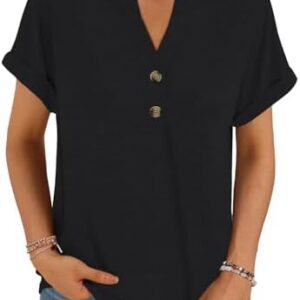Cuptacc Damen Oversize T-Shirt V-Ausschnitt Mit Knopfleiste Kurzarm Locker OEKO-TEX STANDARD 100
