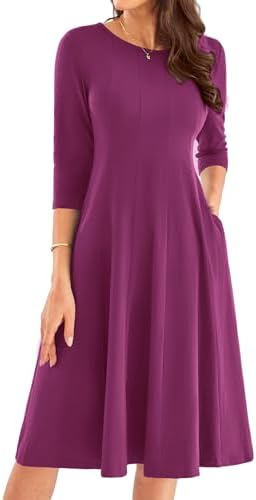 31u1uqxlvkl. ac .jpg GRACE KARIN Elegant Damen Rundhals Midikleider 3/4 Ärmel Freizeitkleid|Casual|Schlankende A-Linie