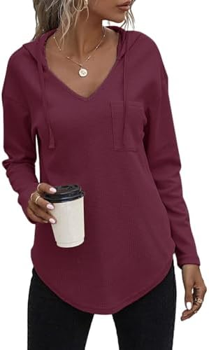 31uyoals5el. ac .jpg Cuptacc Einfarbigen Hoodie für Damen OEKO-TEX STANDARD 100 Langarm Sweatshirt V-Ausschnitt Drawstring Top